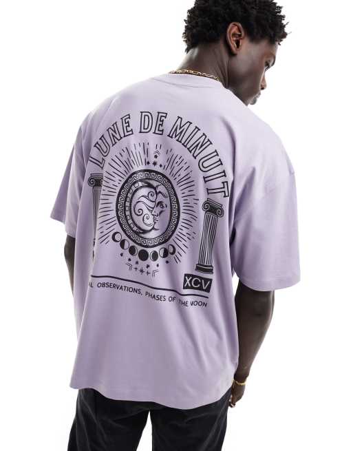 ASOS DESIGN - T-shirt oversize viola con stampa rinascimentale sul retro