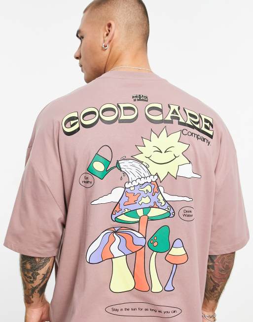 ASOS DESIGN - T-shirt oversize viola crepuscolare con stampa stile cartone animato sul retro e sul petto