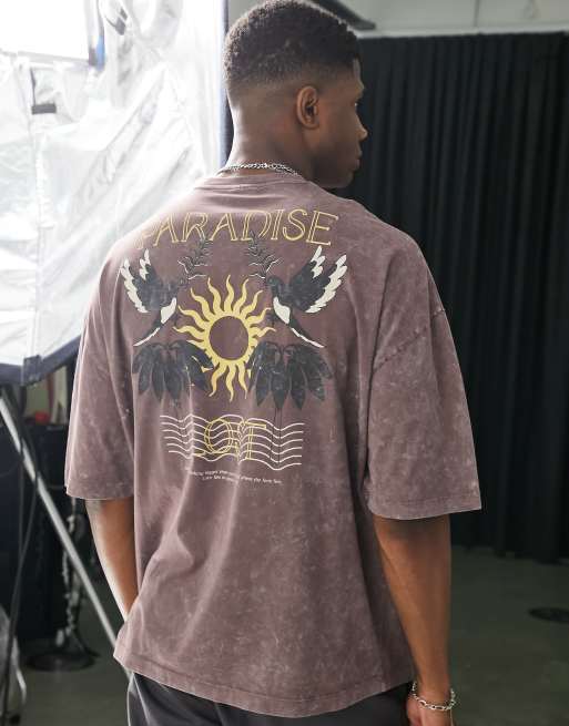 ASOS DESIGN - T-shirt oversize viola slavato con stampa di paesaggio sul retro