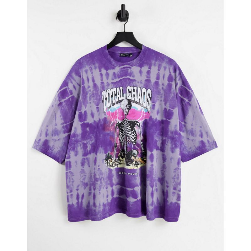 T-shirt e Canotte Uomo DESIGN - T-shirt oversize viola tie-dye con stampa di scheletro