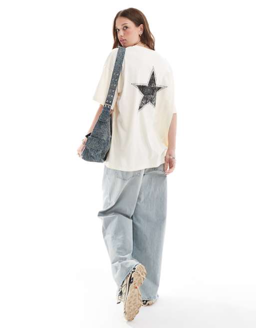 ASOS DESIGN – T-shirt oversize w kolorze ecru z grafiką z gwiazdą