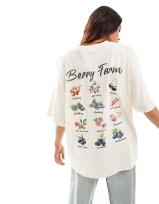 ASOS DESIGN – T-shirt oversize w kolorze ecru z grafiką z motywem owoców