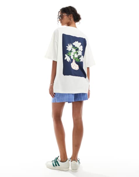 ASOS DESIGN – T-shirt oversize w kolorze ecru z grafiką z wazą na plecach - view 1