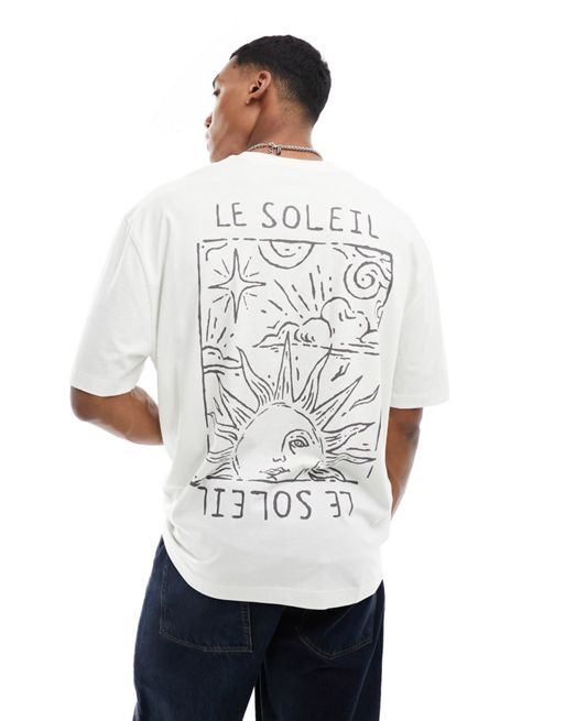 FhyzicsShops DESIGN – T-shirt oversize w kolorze ecru z motywem słońca na plecach