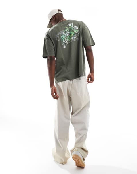 ASOS DESIGN – T-shirt oversize w kolorze khaki z grafiką z motywem kwiatów - view 1