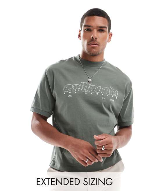 ASOS DESIGN – T-shirt oversize w kolorze khaki z nadrukiem z napisem California na piersi