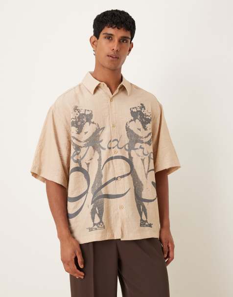 ASOS DESIGN oversized shirt with print detail in khaki