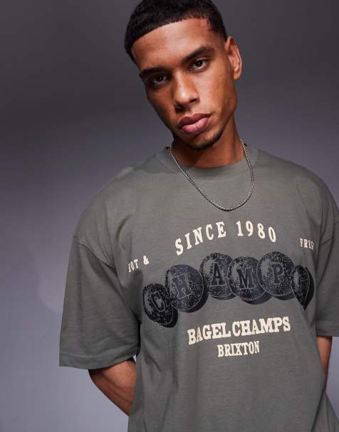 ASOS DESIGN oversized t-shirt with sports graphic in khaki