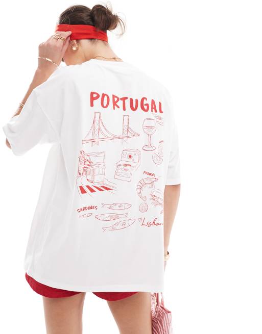 ASOS DESIGN – T-shirt oversize w kolorze kości słoniowej z grafiką i napisem „Portugal”