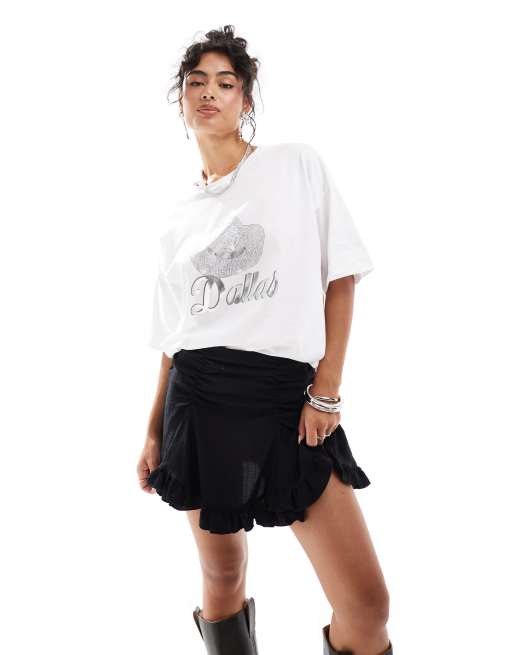 ASOS DESIGN – T-shirt oversize w kolorze kości słoniowej z grafiką z napisem „Dallas”