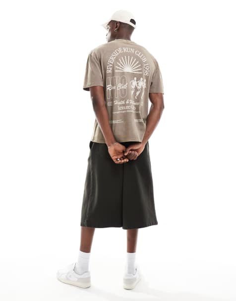 ASOS DESIGN – T-shirt oversize w kolorze spranego brązu z nadrukiem Leisure Club z przodu i na plecach - view 1