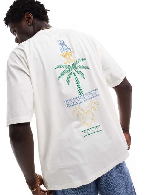ASOS DESIGN – T-shirt oversize w kolorze złamanej bieli z abstrakcyjnym nadrukiem z motywem Kalifornii na plecach