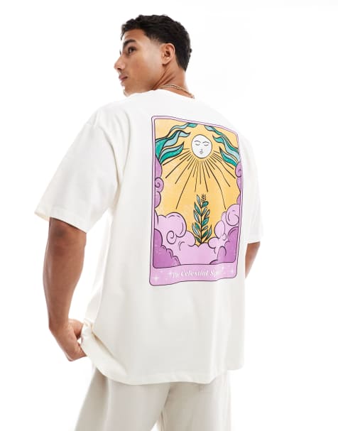 ASOS DESIGN – T-shirt oversize w kolorze złamanej bieli z astrologiczną grafiką - view 1