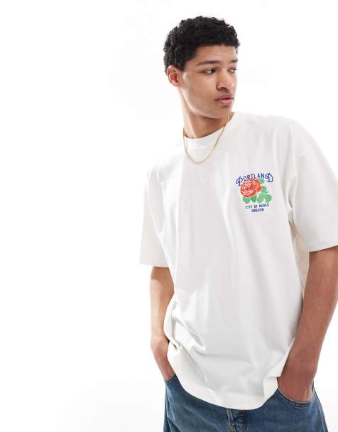 ASOS DESIGN oversized t-shirt with varsity graphic in off white