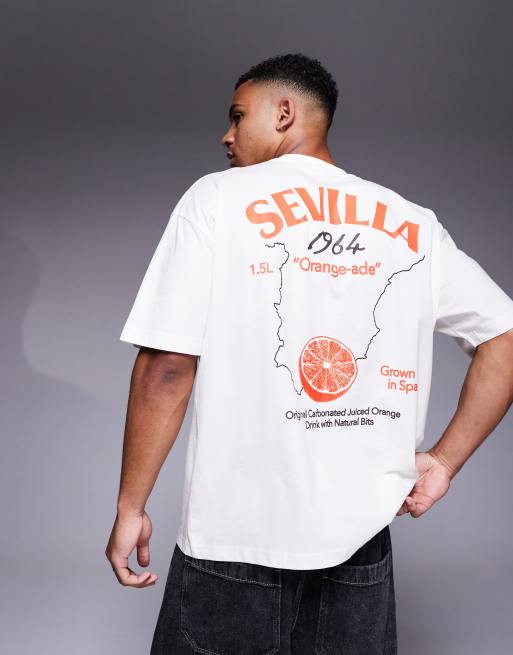 ASOS DESIGN – T-shirt oversize w kolorze złamanej bieli z grafiką z nazwą miasta