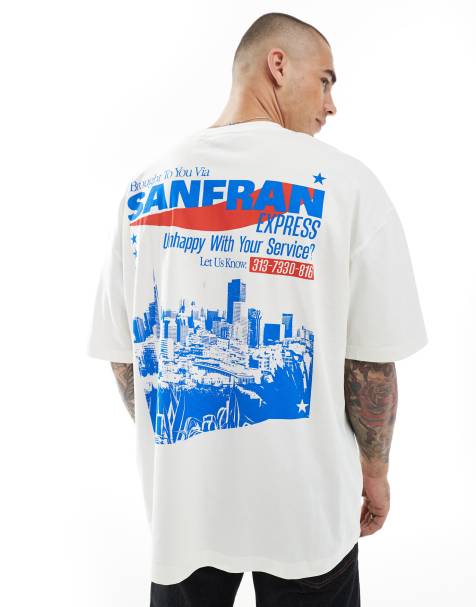 ASOS DESIGN – T-shirt oversize w kolorze złamanej bieli z grafiką z nazwą miasta - view 1