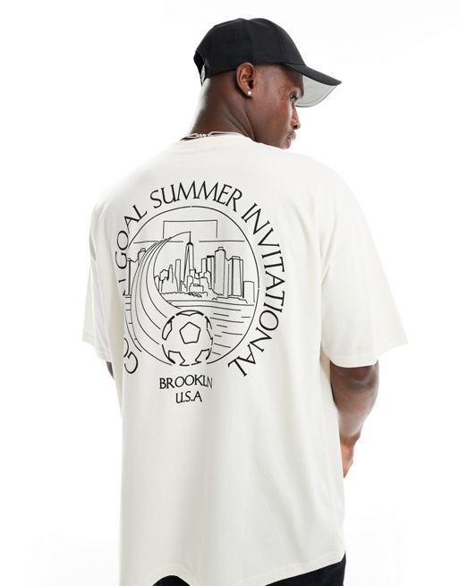 FhyzicsShops DESIGN – T-shirt IsoChil oversize w kolorze złamanej bieli z krajobrazową grafiką na plecach