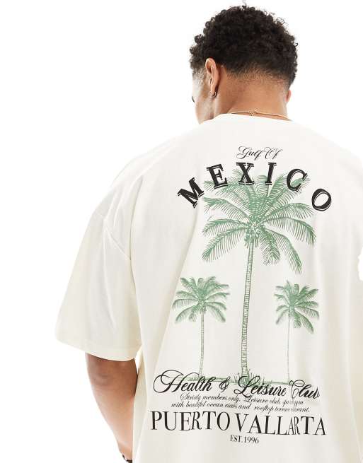 ASOS DESIGN – T-shirt oversize w kolorze złamanej bieli z nadrukiem i napisem „Mexico Club” na plecach
