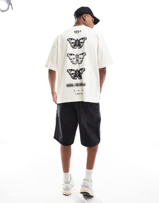 ASOS DESIGN – T-shirt oversize w kolorze złamanej bieli z nadrukiem na plecach