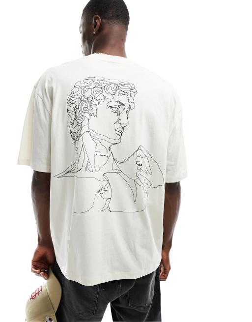 ASOS DESIGN – T-shirt oversize w kolorze złamanej bieli z nadrukiem posągu na piersi i plecach