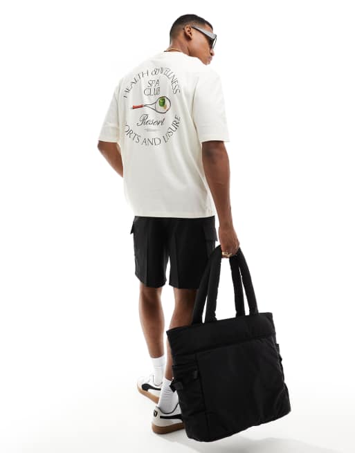 ASOS DESIGN – T-shirt oversize w kolorze złamanej bieli z nadrukiem z motywem tenisa na plecach
