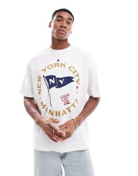 ASOS DESIGN oversized t-shirt with front print in off white