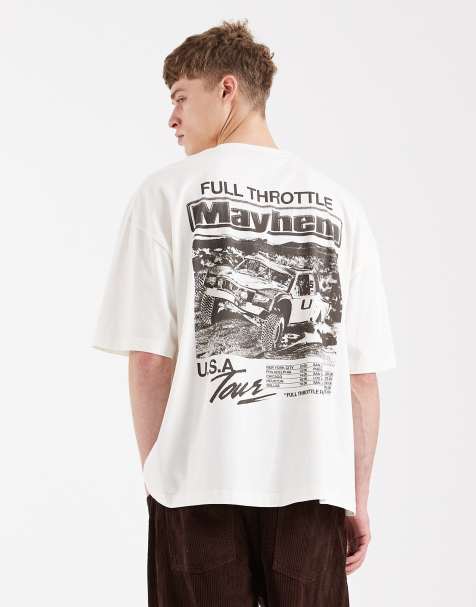 ASOS DESIGN – T-shirt oversize w kolorze złamanej bieli z nadrukiem z samochodem na plecach - view 1