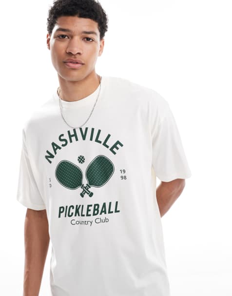 ASOS DESIGN – T-shirt oversize w kolorze złamanej bieli ze sportową grafiką - view 1