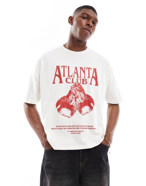 ASOS DESIGN – T-shirt oversize w kolorze złamanej bieli ze sportową grafiką - view 1