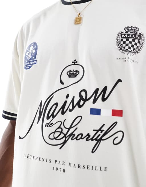 ASOS DESIGN – T-shirt oversize w kolorze złamanej bieli ze sportowym nadrukiem z przodu, 3 z 4