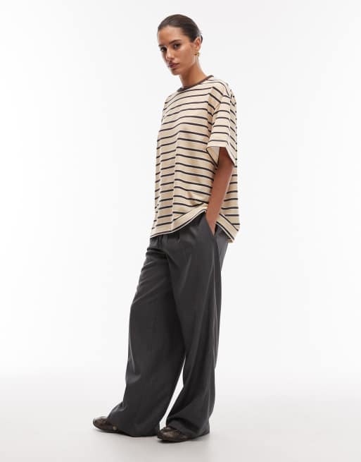 ASOS DESIGN – T-shirt oversize w neutralne paski z kontrastową lamówką, 3 z 4