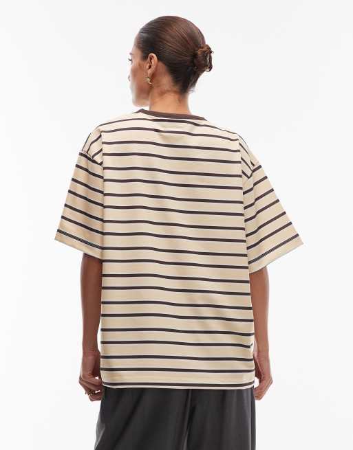 ASOS DESIGN – T-shirt oversize w neutralne paski z kontrastową lamówką, 4 z 4