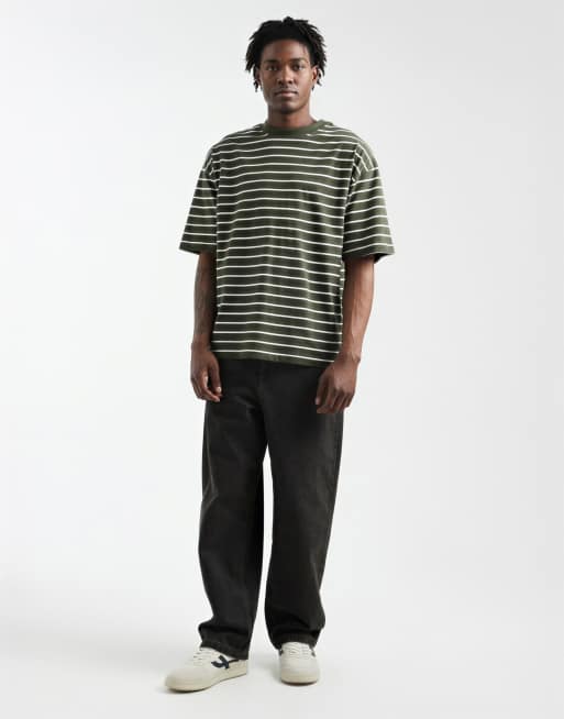 ASOS DESIGN – T-shirt oversize w paski w kolorze khaki i ecru, 2 z 5