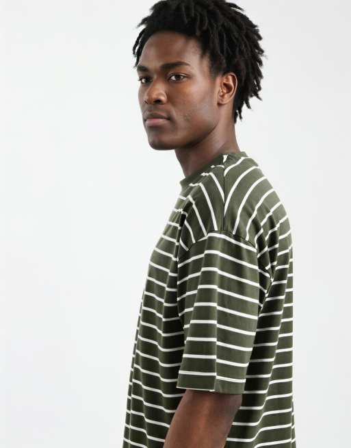 ASOS DESIGN – T-shirt oversize w paski w kolorze khaki i ecru, 4 z 5