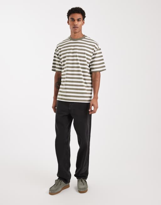 ASOS DESIGN – T-shirt oversize w paski w kolorze oliwkowym i ecru, 2 z 5