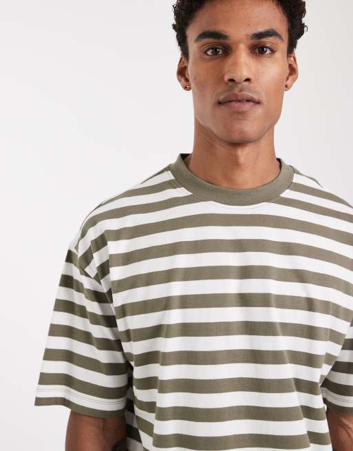 ASOS DESIGN – T-shirt oversize w paski w kolorze oliwkowym i ecru, 3 z 5