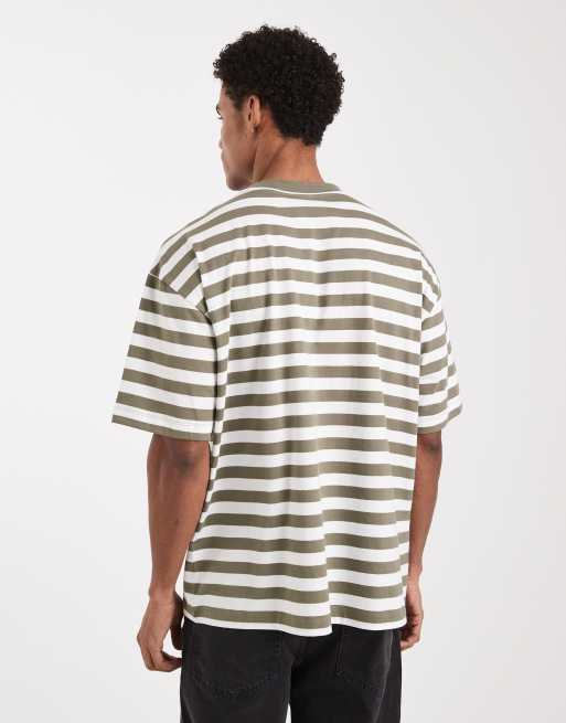 ASOS DESIGN – T-shirt oversize w paski w kolorze oliwkowym i ecru, 5 z 5