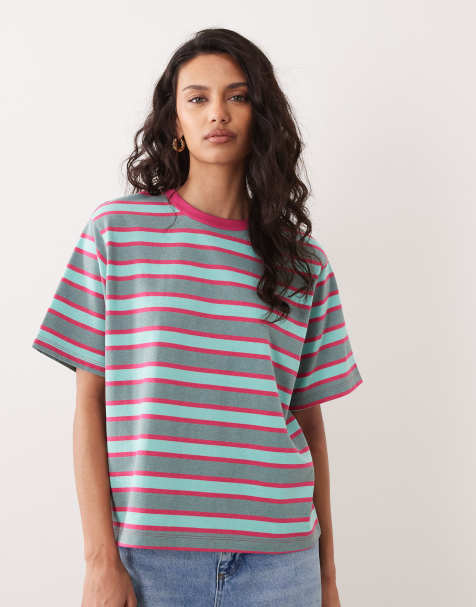 ASOS DESIGN – T-shirt oversize w różowo-szare paski - view 1