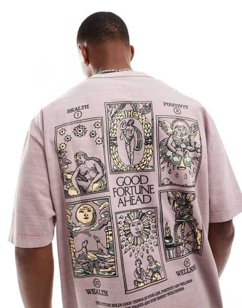 ASOS DESIGN – T-shirt oversize w spranym różowym kolorze z astrologicznym nadrukiem na plecach - view 1