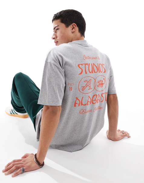 ASOS DESIGN oversized t-shirt with back text graphic in grey marl