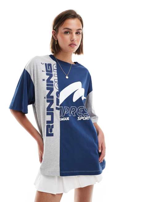 ASOS DESIGN – T-shirt oversize w szarym melanżowym kolorze z grafiką z napisem „Running Sports”