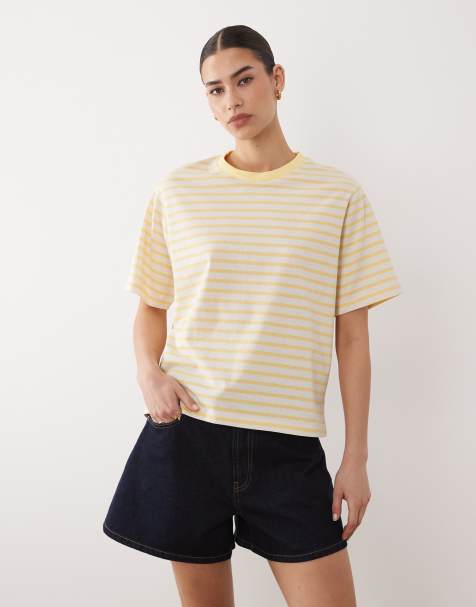 ASOS DESIGN – T-shirt oversize w żółto-białe paski - view 1