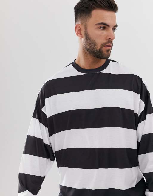 ASOS DESIGN – T-shirt oversize z długim rękawem i nadrukiem w paski
