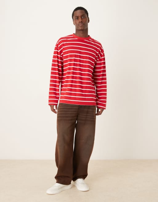 ASOS DESIGN – T-shirt oversize z długimi rękawami w czerwono-białe paski, 2 z 5