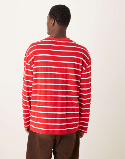 ASOS DESIGN – T-shirt oversize z długimi rękawami w czerwono-białe paski, 3 z 5