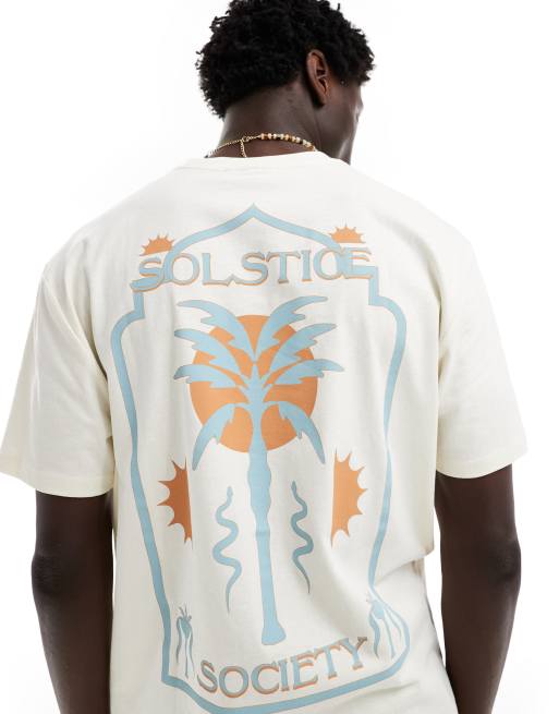 ASOS DESIGN – T-shirt oversize z napisem „Solstice Society” na plecach w kolorze złamanej bieli
