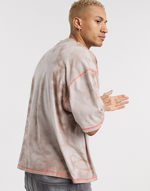 ASOS DESIGN – T-shirt oversize z pÓłrękawem, wzorem tie-dye i kontrastowymi szwami HLCF
