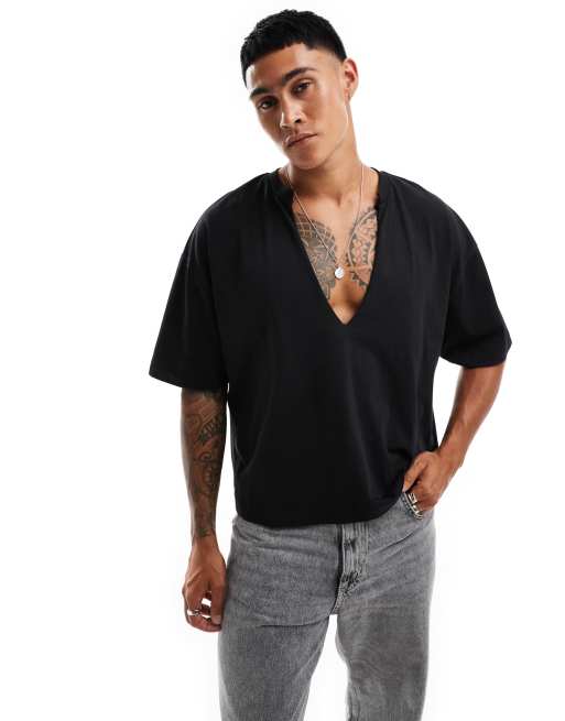 ASOS DESIGN – T-shirt oversize z wyciętym dekoltem w szpic