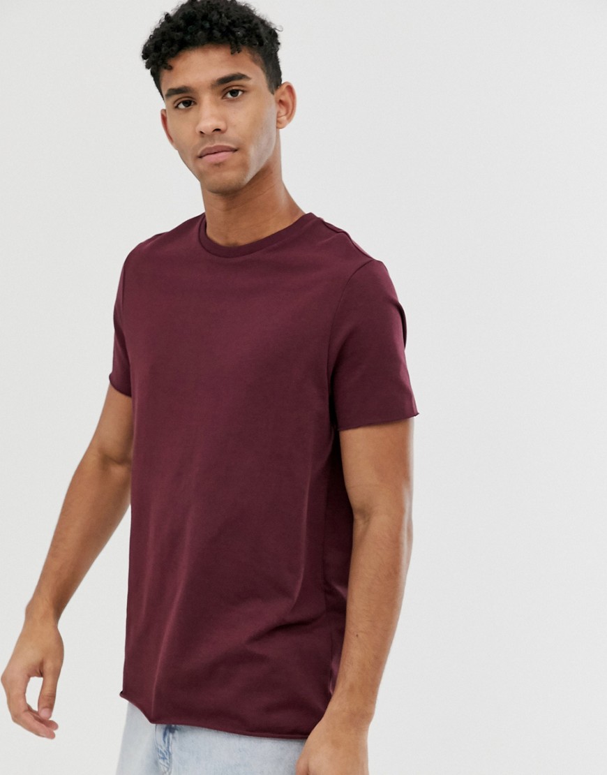 ASOS DESIGN - T-shirt pesante organica rossa girocollo con bordi grezzi-Rosso