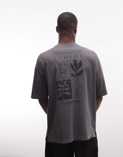 ASOS DESIGN - T-shirt pesante oversize grigio antracite slavato con stampa grafica di fiori - view 1